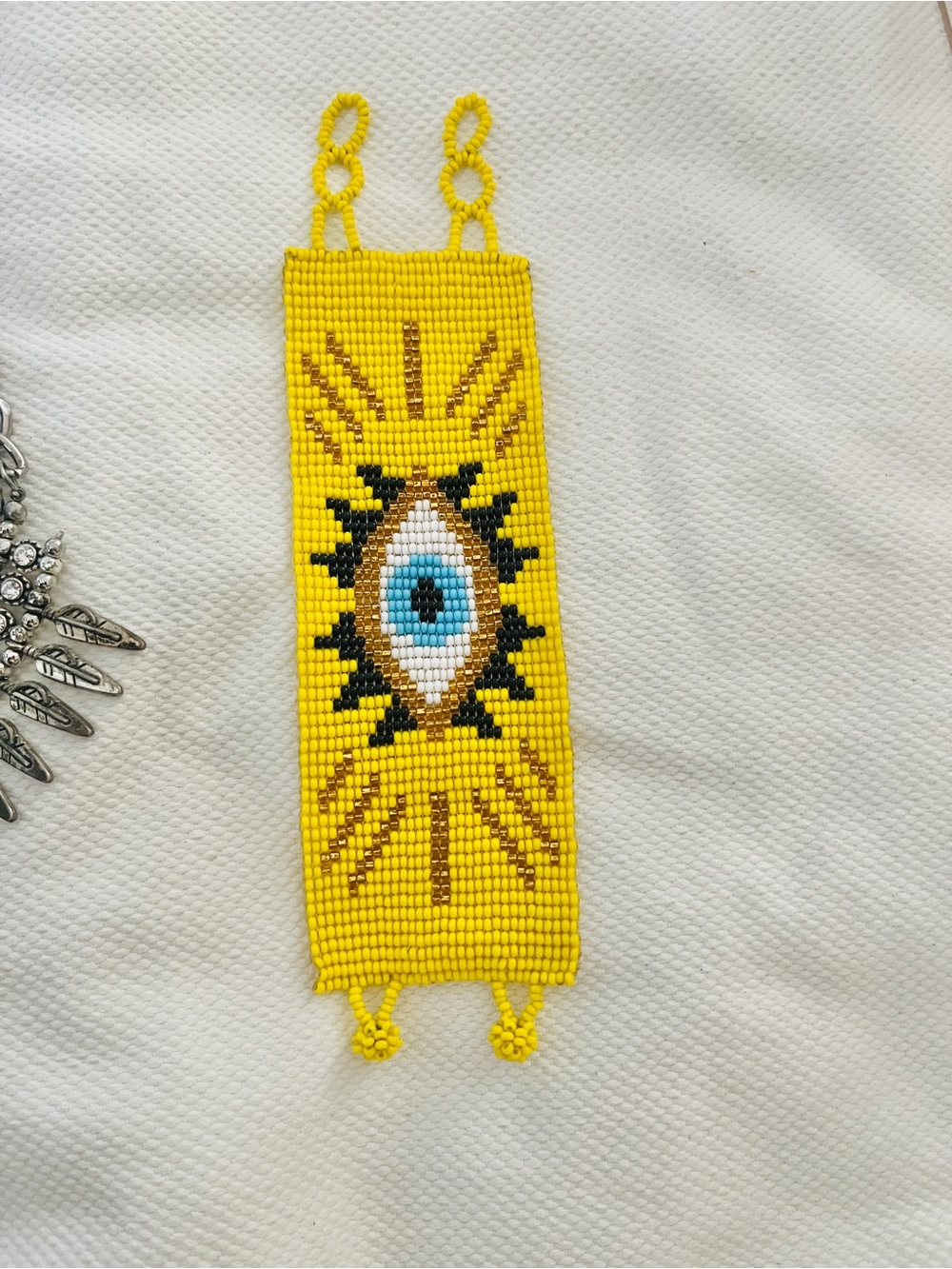 Boho Mexican Yellow Beaded Eye Bracelet